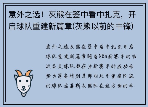 意外之选！灰熊在签中看中扎克，开启球队重建新篇章(灰熊以前的中锋)