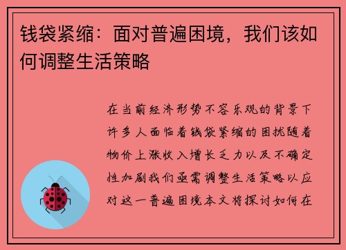 钱袋紧缩：面对普遍困境，我们该如何调整生活策略